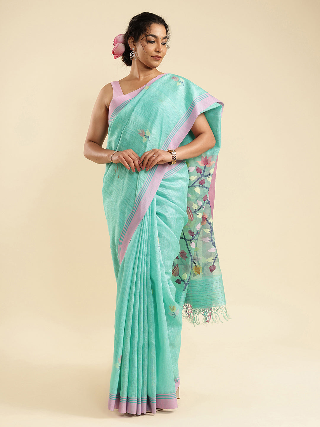 Arohi Jamdani Ghicha Tussar Silk Saree