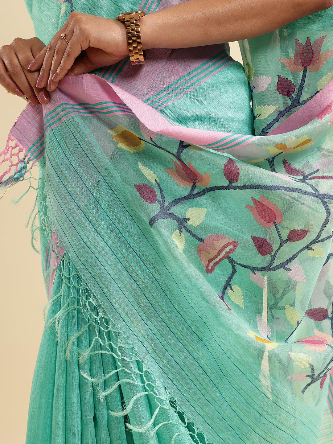 Arohi Jamdani Ghicha Tussar Silk Saree